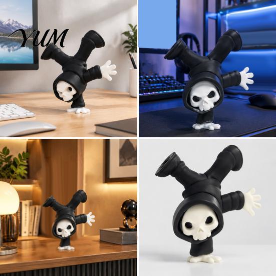 Tabletop Spooky Accents 3D Printed Upside-Down Reaper Ghost Ornament, Creative Statue, Funny Halloween Novelty Present Skull Figurine for Home Office