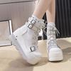 Fashion Platform Boots Goth for Women Lace Up Wedge Heel Buckle Ankle Booties Studded Short Motorcycle Boots with Zipper White