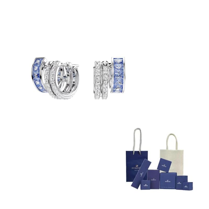 Swarovski Серьги Connexus с тройным кольцом, инкрустированные кубическим цирконием, женские, синие 5690030