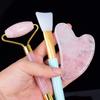 Pink crystal jade roller, facial mask brush set, facial massager, facial beauty powder crystal scraping board, heart-shaped