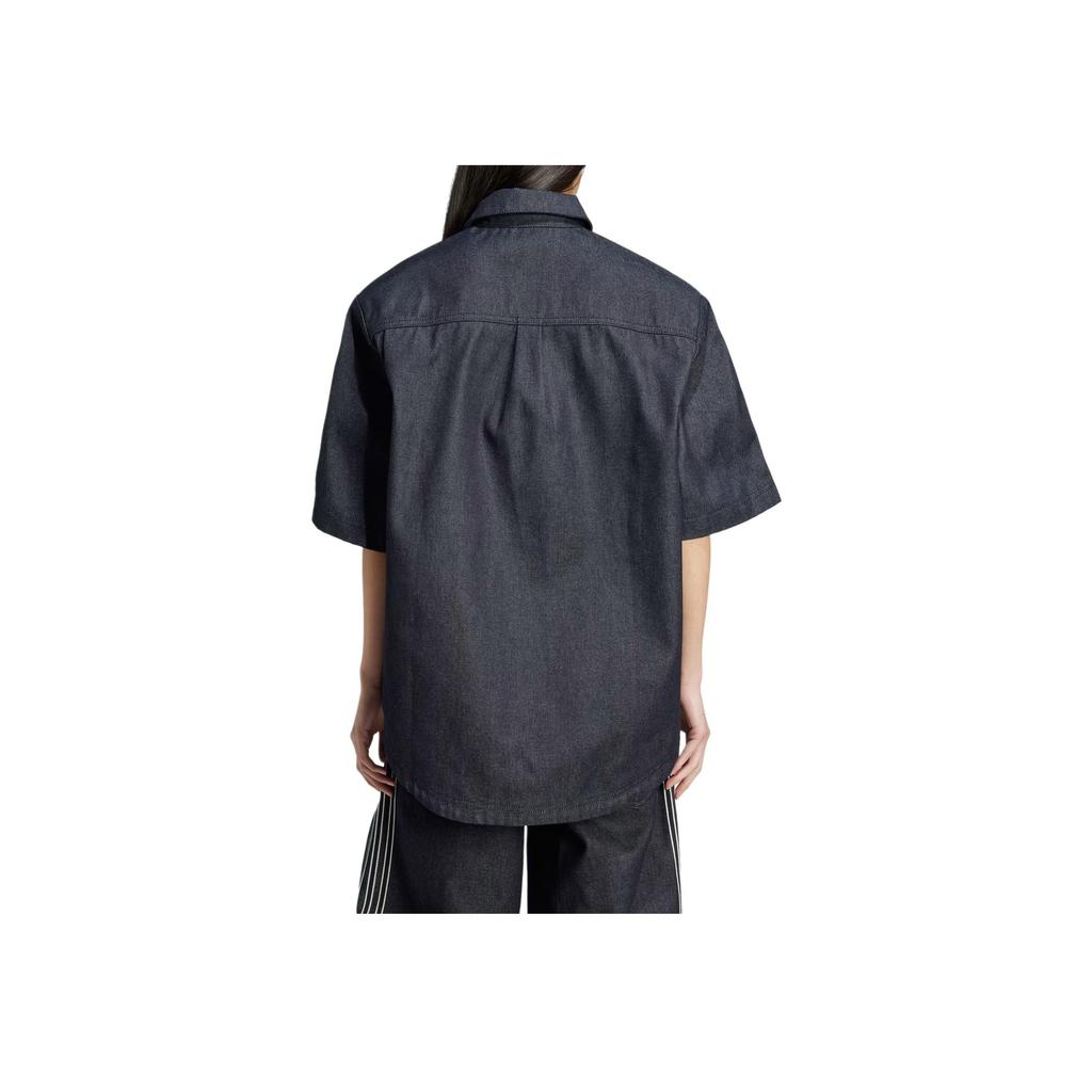 Adidas Оригинальная рубашка поло на пуговицах с коротким рукавом свободного кроя Женские рубашки Черный JJ3146