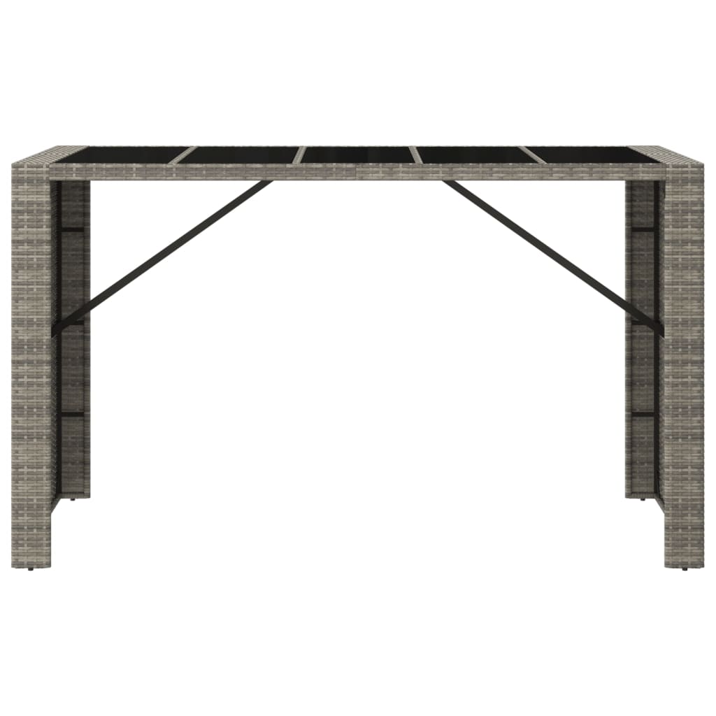Bar Table with Glass Top Gray 185 x 80 x 110 cm Poly Rattan