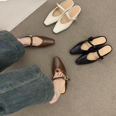 Ретро универсальная однословная пряжка с головкой сумки и полушлепанцы для женщин, носящих ленивых людей с плоской обувью и пустые одинарные туфли.