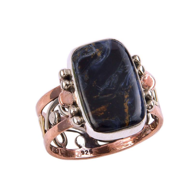 Натуральный драгоценный камень Питерсит, твердое серебро 925 пробы, двухцветное кольцо, размер 9 U4c33