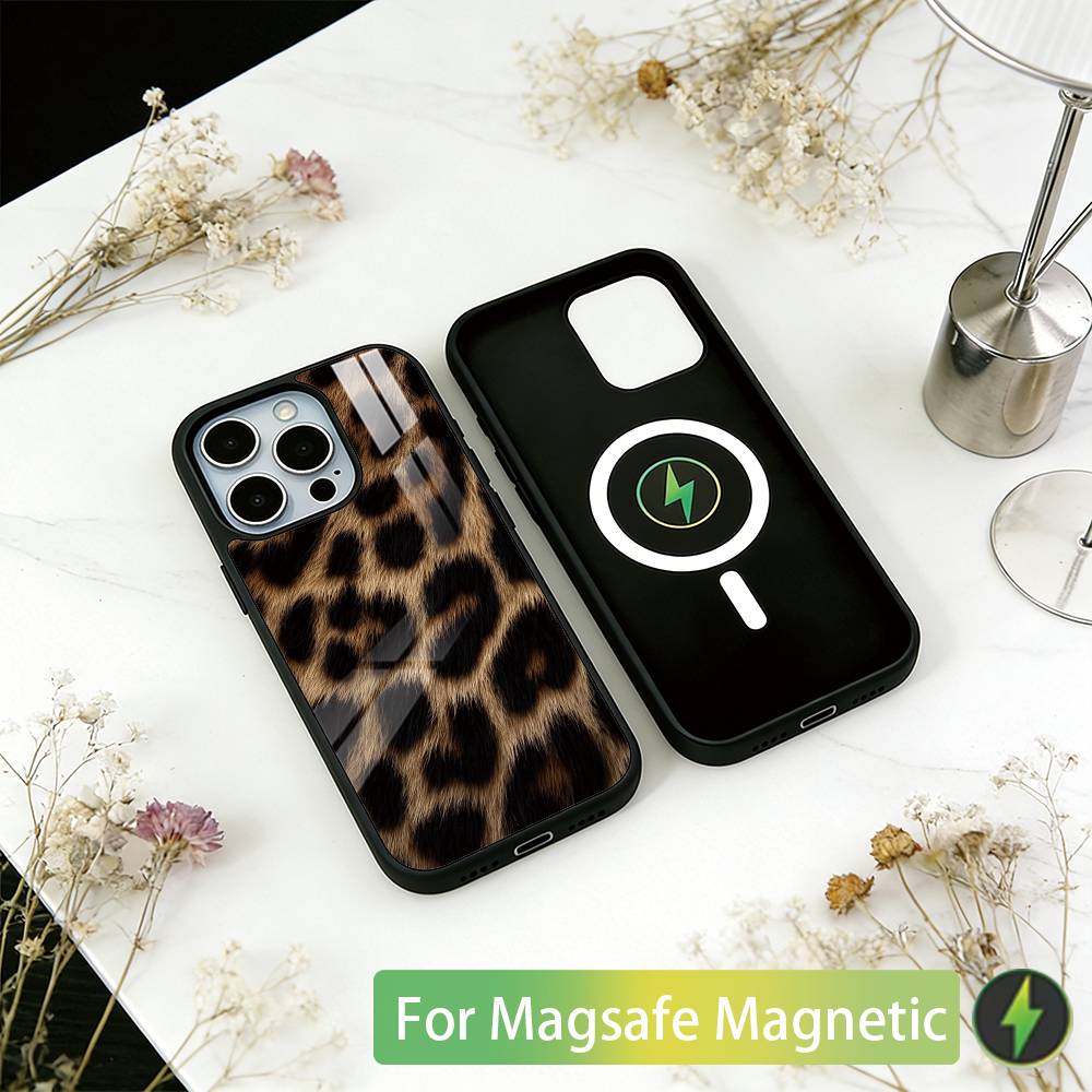 Чехол для телефона с леопардовым принтом для iPhone 17, 16, 15, 14, 13, 12, 11 Plus, Pro, магнитный с Magsafe, беспроводная зарядка