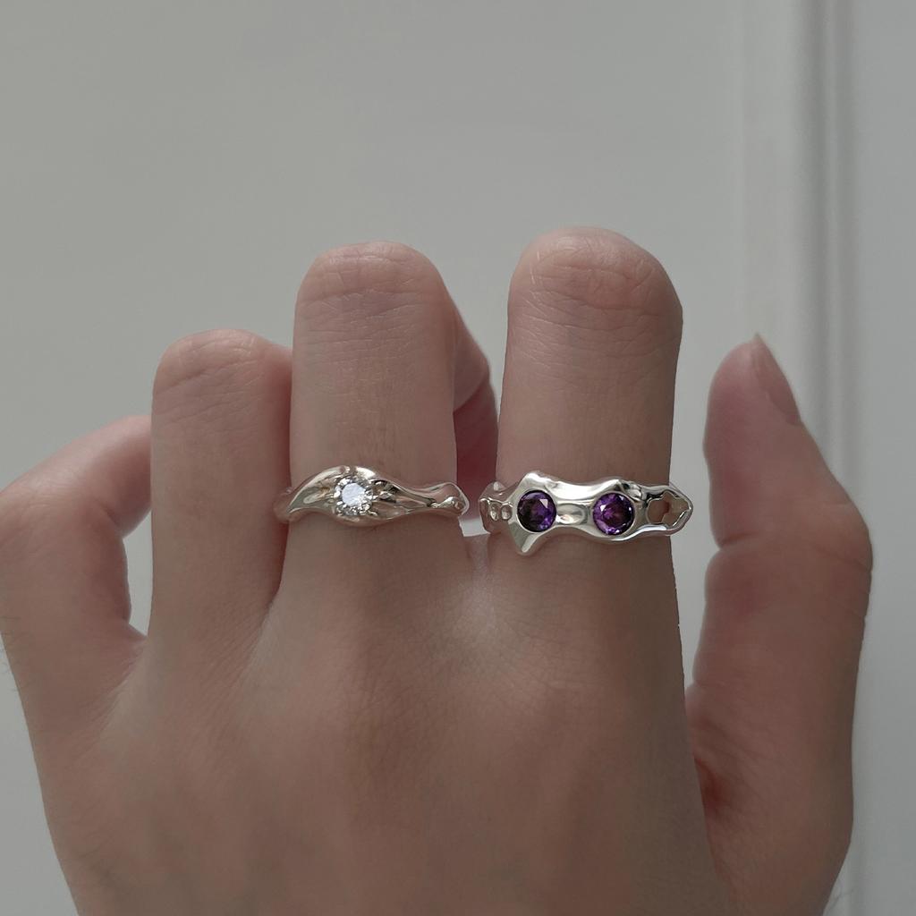Кольцо с нерегулярным фиолетовым цирконием, регулируемое, нишевое, холодное, премиум, 925 пробы, открытое кольцо из стерлингового серебра
