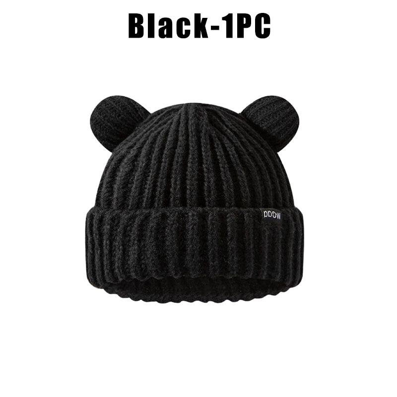 Women Chunky Bear Ear Knit Hat 2025 Korean Loose Slouchy Winter Cap Faux Fur Ears Thermal Ear Flap Beanie