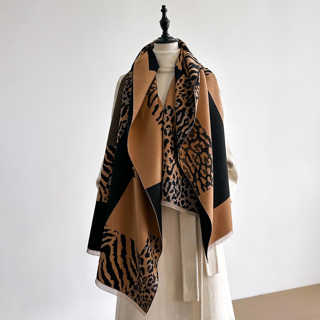 Autumn And Winter Leopard Print Wild Warm Scarf Unique Personality Sweet Cool Wind Women Imitation Cashmere Air Conditioner Shawl Scarf