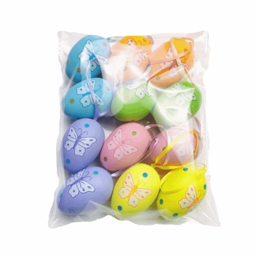 12Pcs/Set DIY Craft Easter Simulation Egg Cartoon Artificial Egg Pendant Hanging Ornament