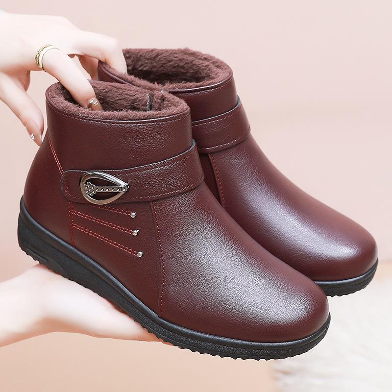 Middle-aged Shoes Winter Soft-soled Non-slip Cotton Boots Thickened and Velvet Short Boots Women's Elderly Thermal Shoes Cotton Shoes