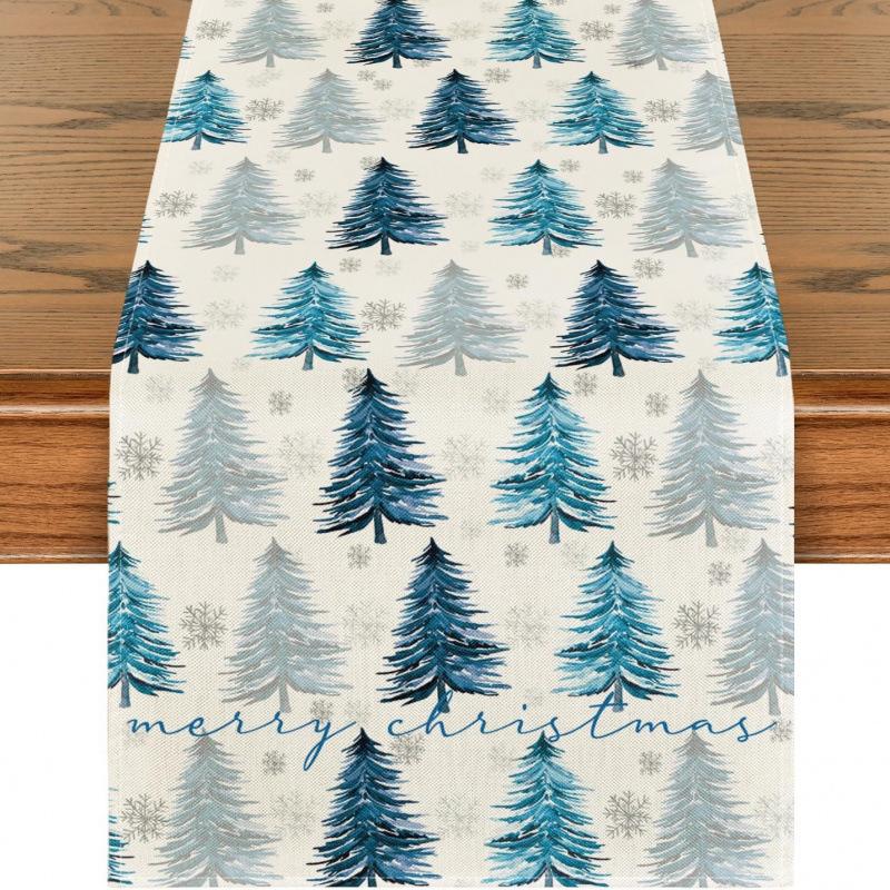 Праздничная скатерть-дорожка 'Снеговик' на рождественскую елку для дома, кухни, столовой, скатерть для украшения вечеринки
