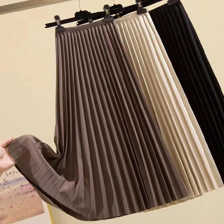 Versatile Large Swing Skirt Slimming A-line Skirt High-waisted Pleated Skirt for Women Spring and Autumn Mid-length