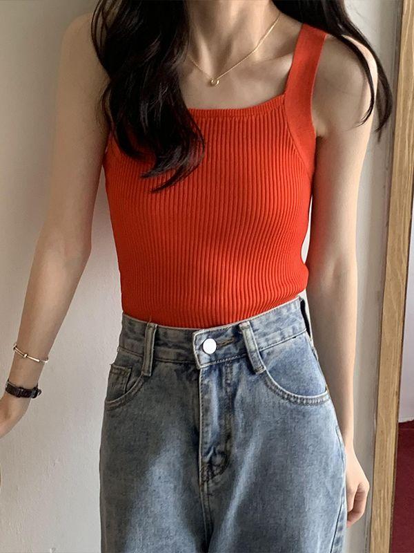 Women Crop Tops Strapy Casual Camis Sleeveless Tank Tops Cute Casual Tops Plain Camis Square Tops for Women Haut Femme Tanks Camis