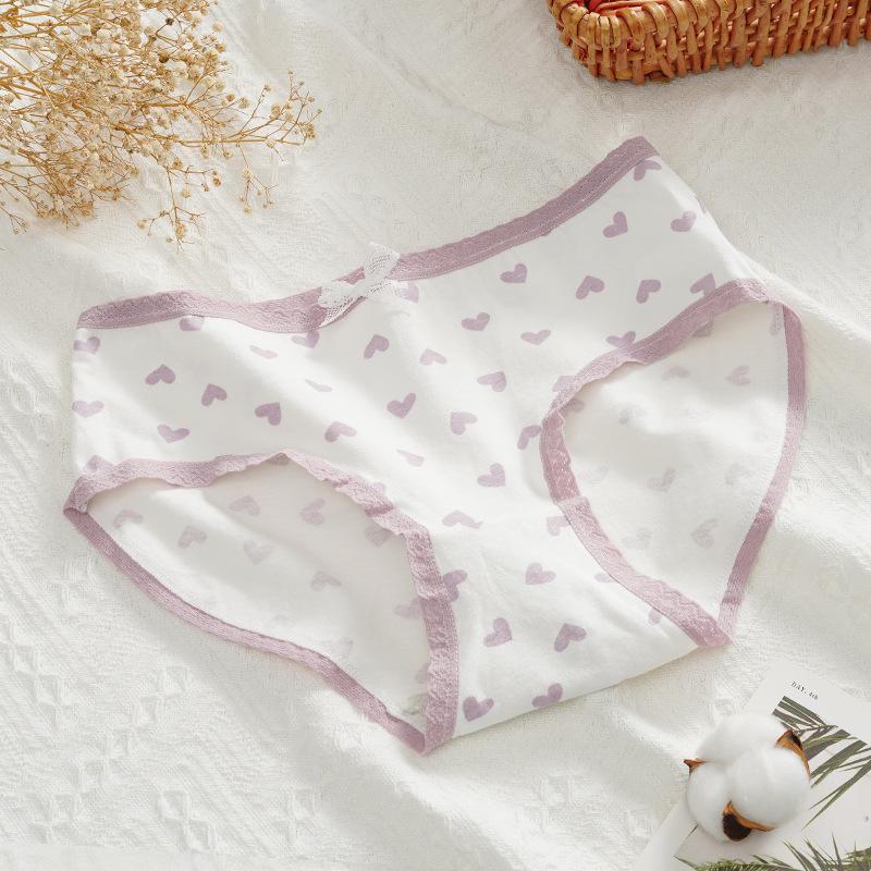 Женские хлопковые трусы со средней посадкой «Таро Пурпурное сердце» из японского таро — дышащие, большого размера для девочек и студентов