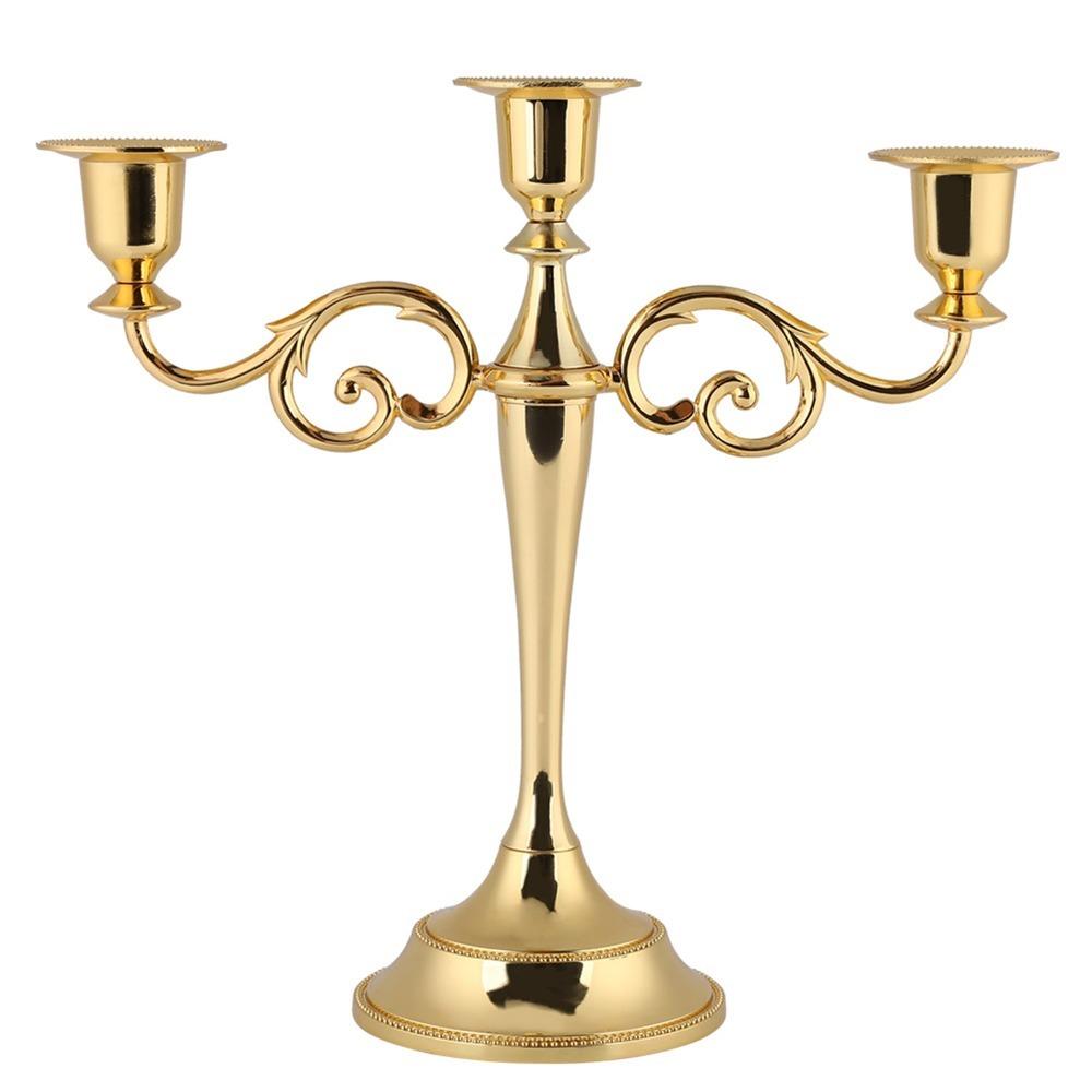 Gold Metal Candle Holder 3 Arm Candlestick Holder Candelabras Candle Candelabra Wedding Decor
