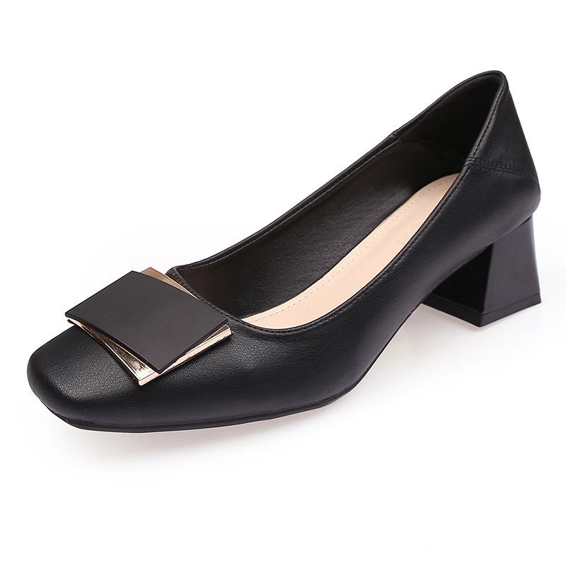 Французские туфли-лодочки с квадратным носком на низком каблуке женские на одной педали для работы и通勤 женские повседневные универсальные туфли на толстом каблуке