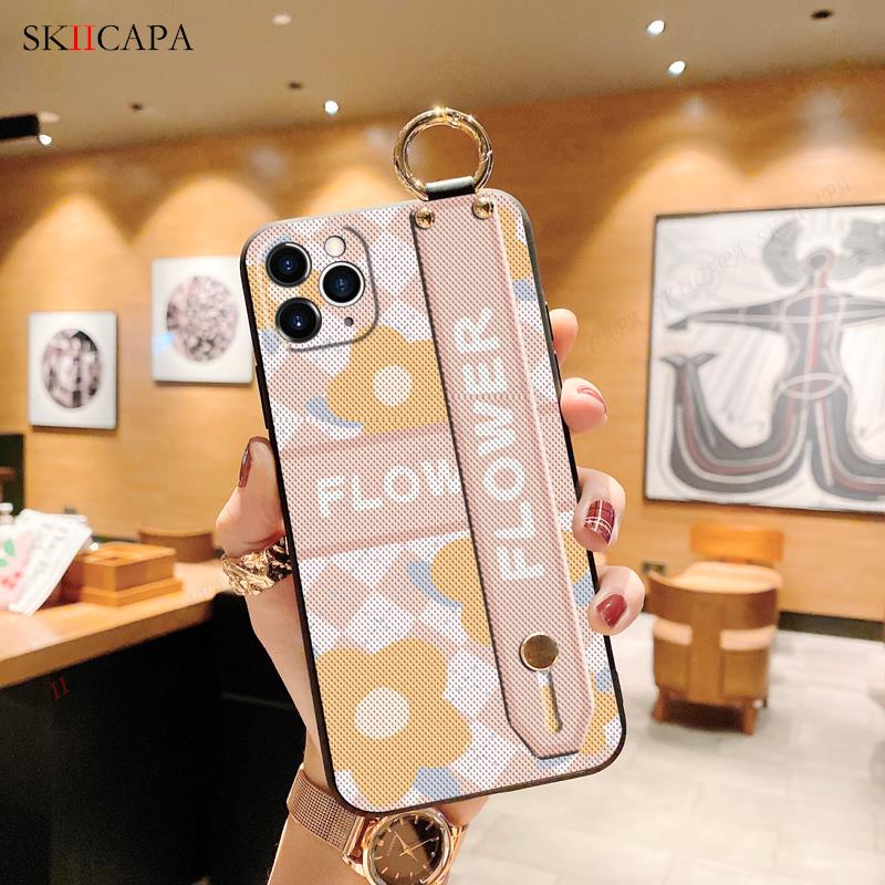 Vintage Flower Wrist Strap Case For Samsung M54 M14 M20 M53 M23 M33 Stand Holder Soft TPU Cover For Galaxy A54 A34 A24 A14 A04