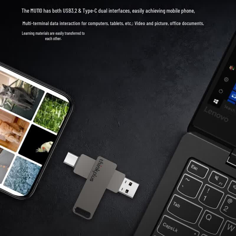 Lenovo Металлическая флеш-накопитель ThinkPlus MU110 с двойным интерфейсом USB 3.2 Type-C