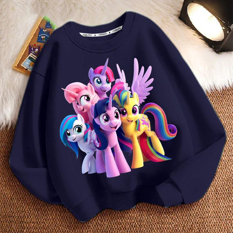 Милое худи с круглым вырезом и принтом маленькой лошадки для детей, повседневный топ с длинным рукавом для мальчиков и девочек на весну и осень