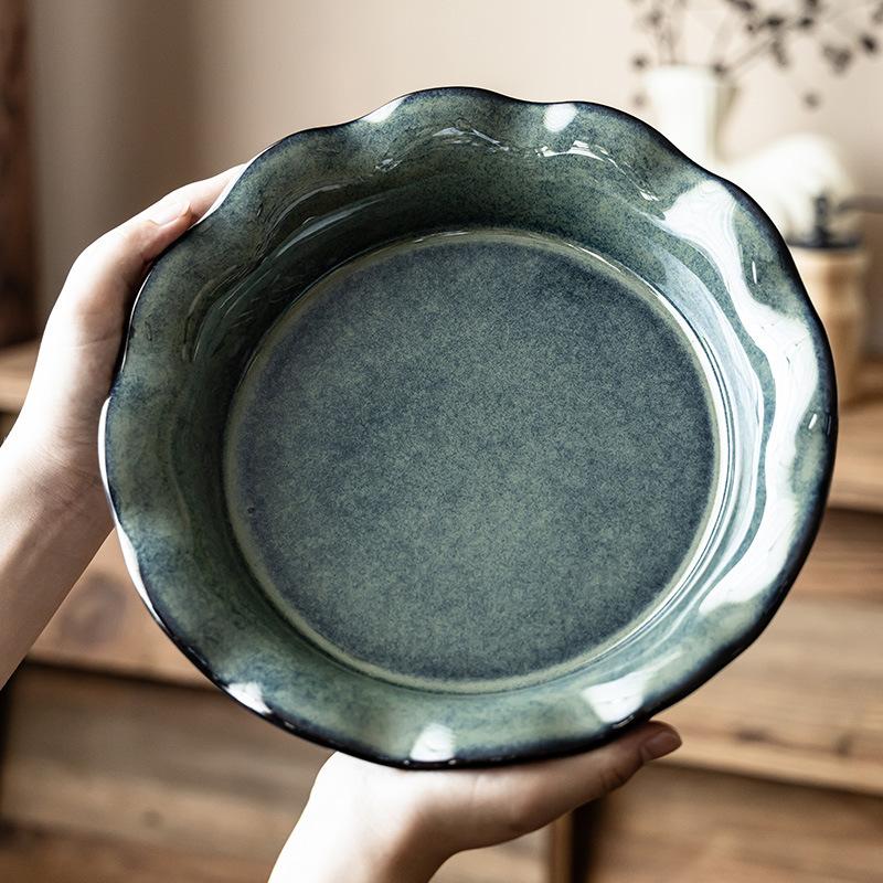 Retro Kiln Change Personalized Lace Vegetable Plate Irregular Plate Ceramic Household Fruit Plate Tableware Crayfish Large Plate Soup Plate