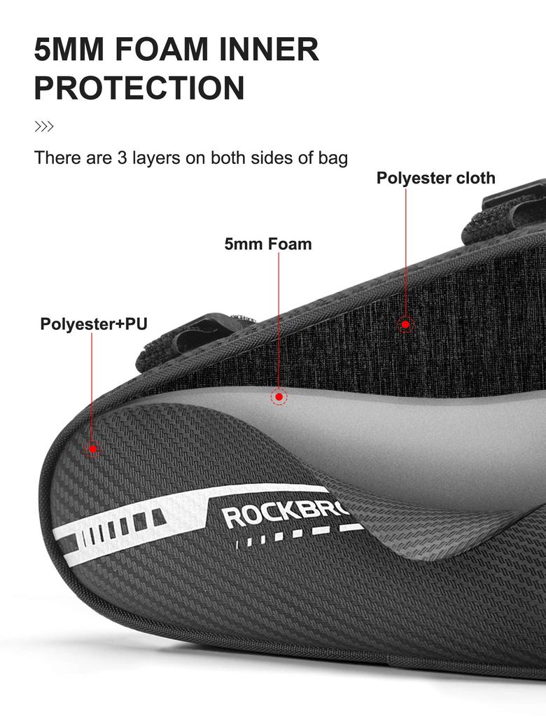 ROCKBROS Bicycle Frame Triangle Bag for Road with Small Item Compartments and for Ample Storage Bag, Bikes, 1.2L Capacity, Knee-Friendly, Dividers,