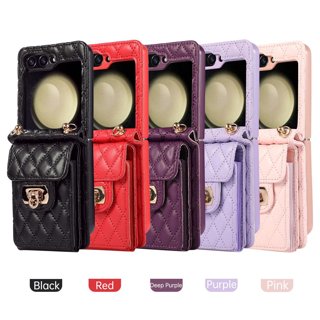 Длинный чехол через плечо с ремешком для Samsung Galaxy Z Flip 5 4 3 Flip5 Flip4 5G, кожаный кошелек с металлической пряжкой и слотом для карт