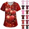Women's Fashion V-Neck Short Sleeve Workwear With Pocket Valentine's Day Printed Top