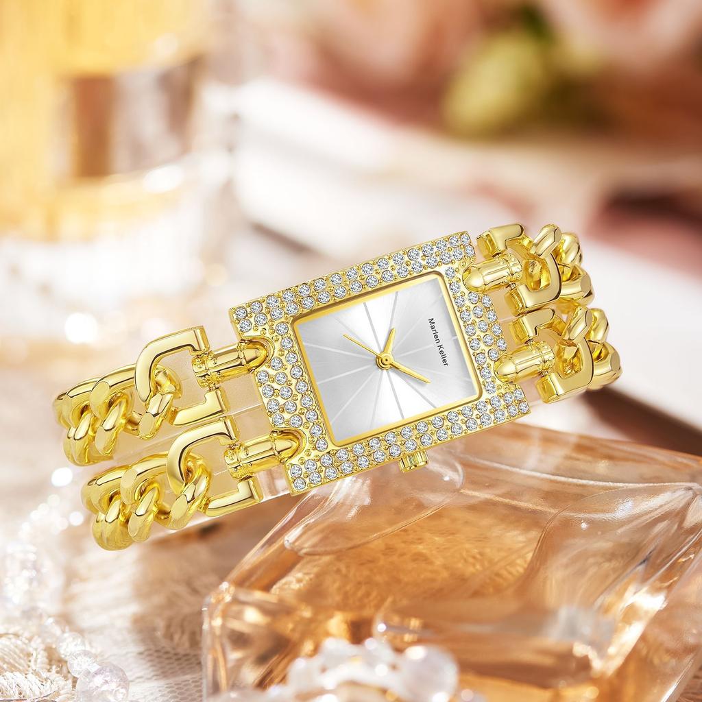 New Top Brand Luxury Women's Square Diamond Watches Alloy Clock Lady's Gold Strap Watch Fashion Quartz Wristwatch