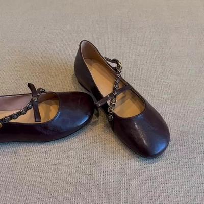 Версия из мягкой кожи~ Французский ретро легкий рот пряжка-бант туфли-лодочки на плоской подошве из мягкой кожи туфли Мэри Джейн на одном ремешке женские