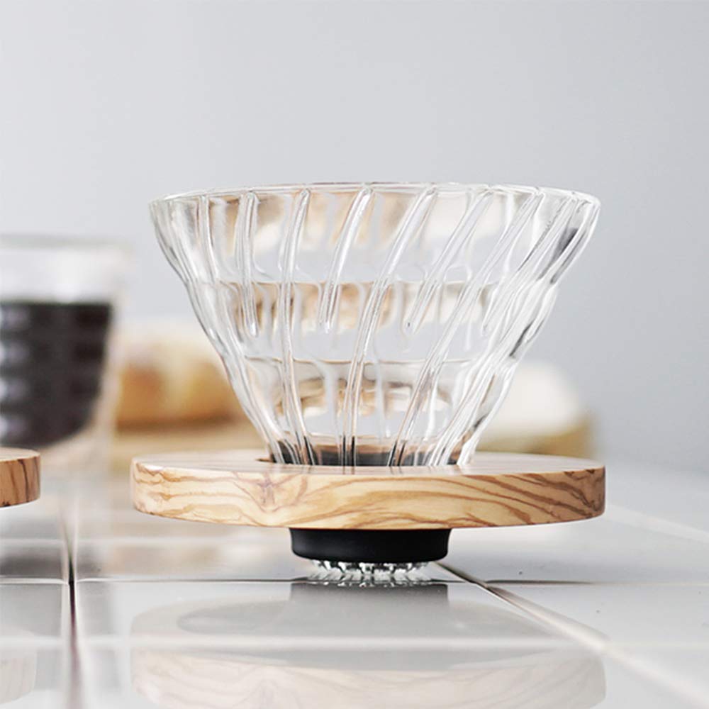 HARIO V60 Glass Coffee Olive for cups Heat-Resistant Dripper, Wood, 01, 1-2 (VDG-01-OV)