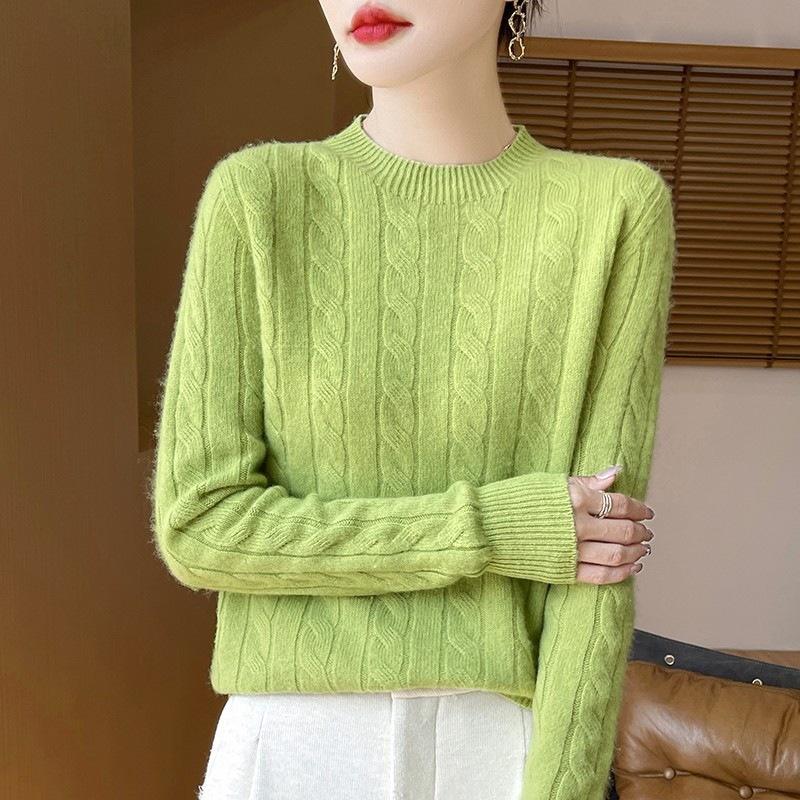 Women S Round Neck Long Sleeve Knitted Pullover Sweater Slim Fit Base Layer Autumn Winter