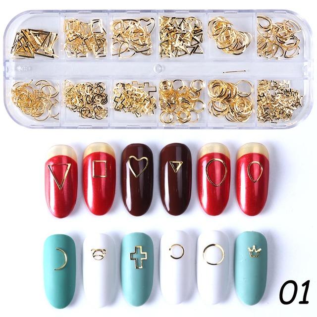 Золотые шпильки из сплава для дизайна ногтей Приморские 3D украшения Морская ракушка Звездные перья Очарование Металлический каркас Заклепки Блестки для ногтей