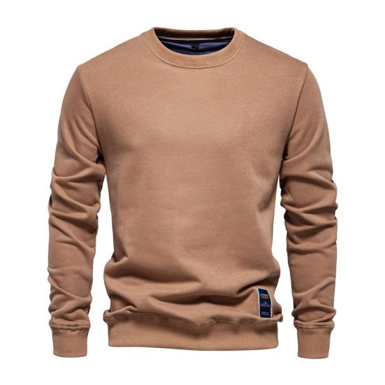 Fall Winter Men Top Loose O Neck Long Sleeves Pure Color Warm Pullover Mid