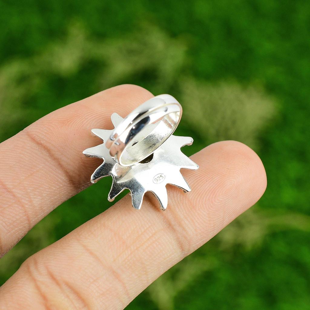 Labradorite Stone 925 Silver Handmade Flower Statement Promise Sister Boho Ring