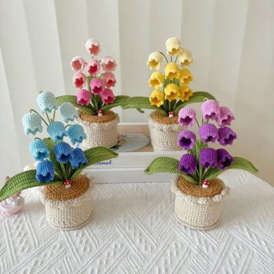 Декорация-колокольчик в горшке, вязаная крючком, ручная работа, вязаный цветочный орнамент, искусственный ручной вязки цветок, centerpiece для стола в доме или офисе