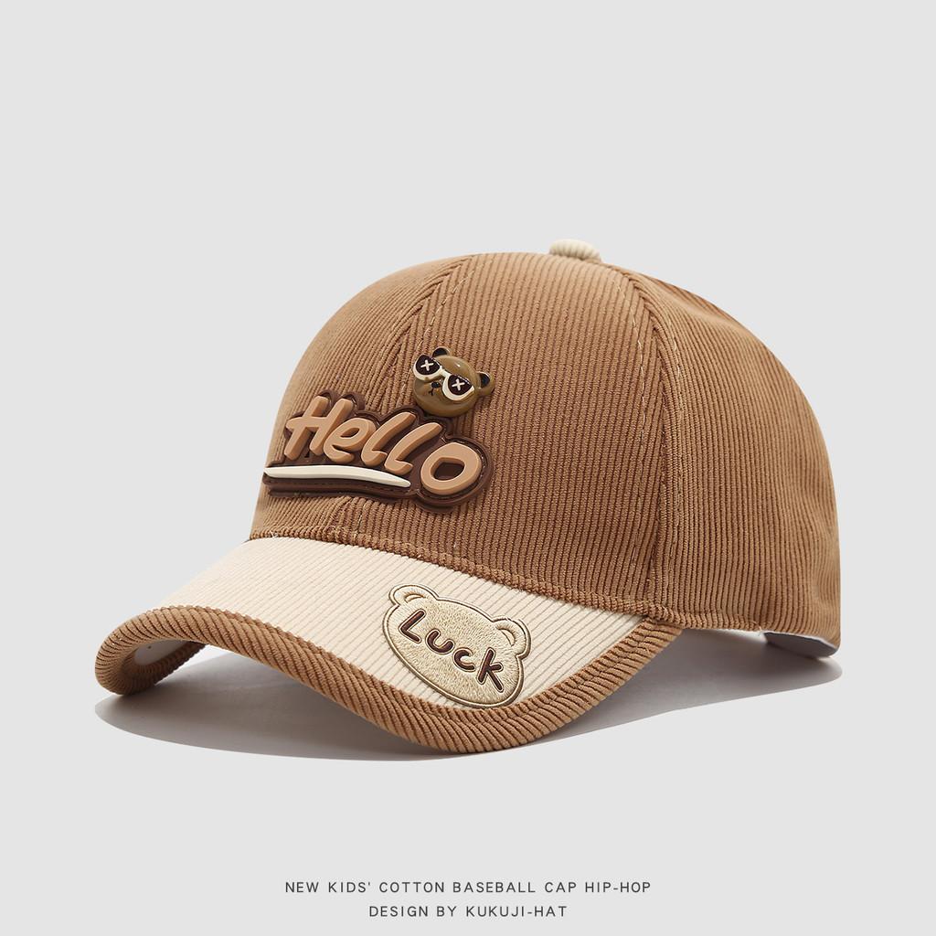 Children Corduroy Cap With Embroidered Letters For Autumn Winter Warmth And Sun Protection