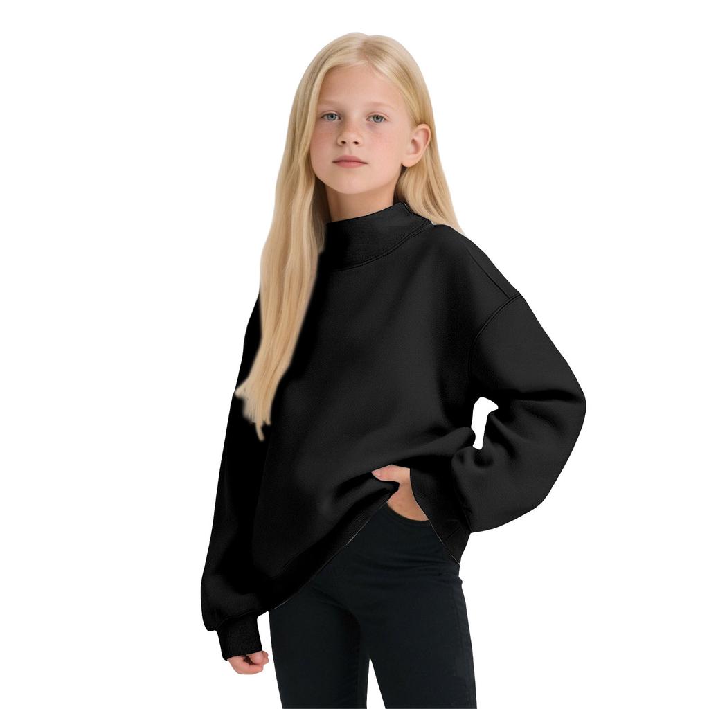 Girls’ Oversized Mock Neck Sweatshirt, Long Sleeve Pullover Top, Soft Fleece Casual Wear for Fall and Winter