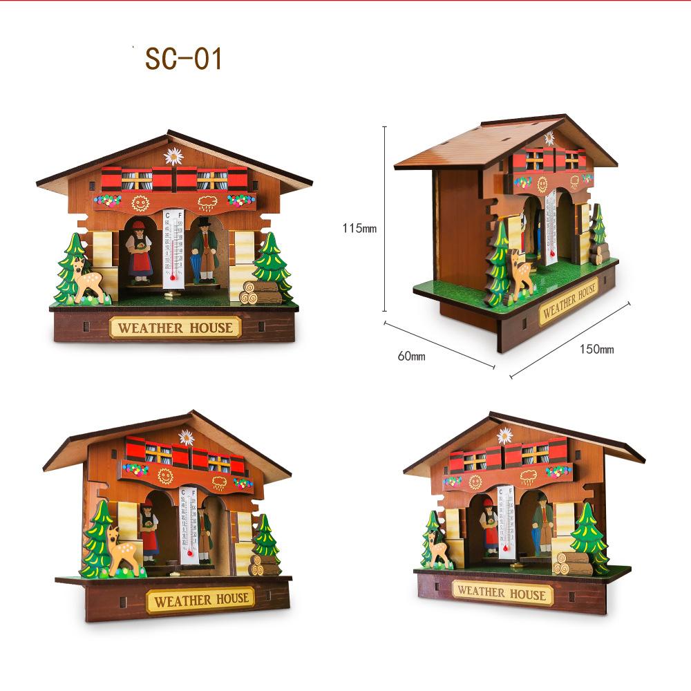Креативный деревянный настенный домик погоды с барометром, термометром и гигрометром