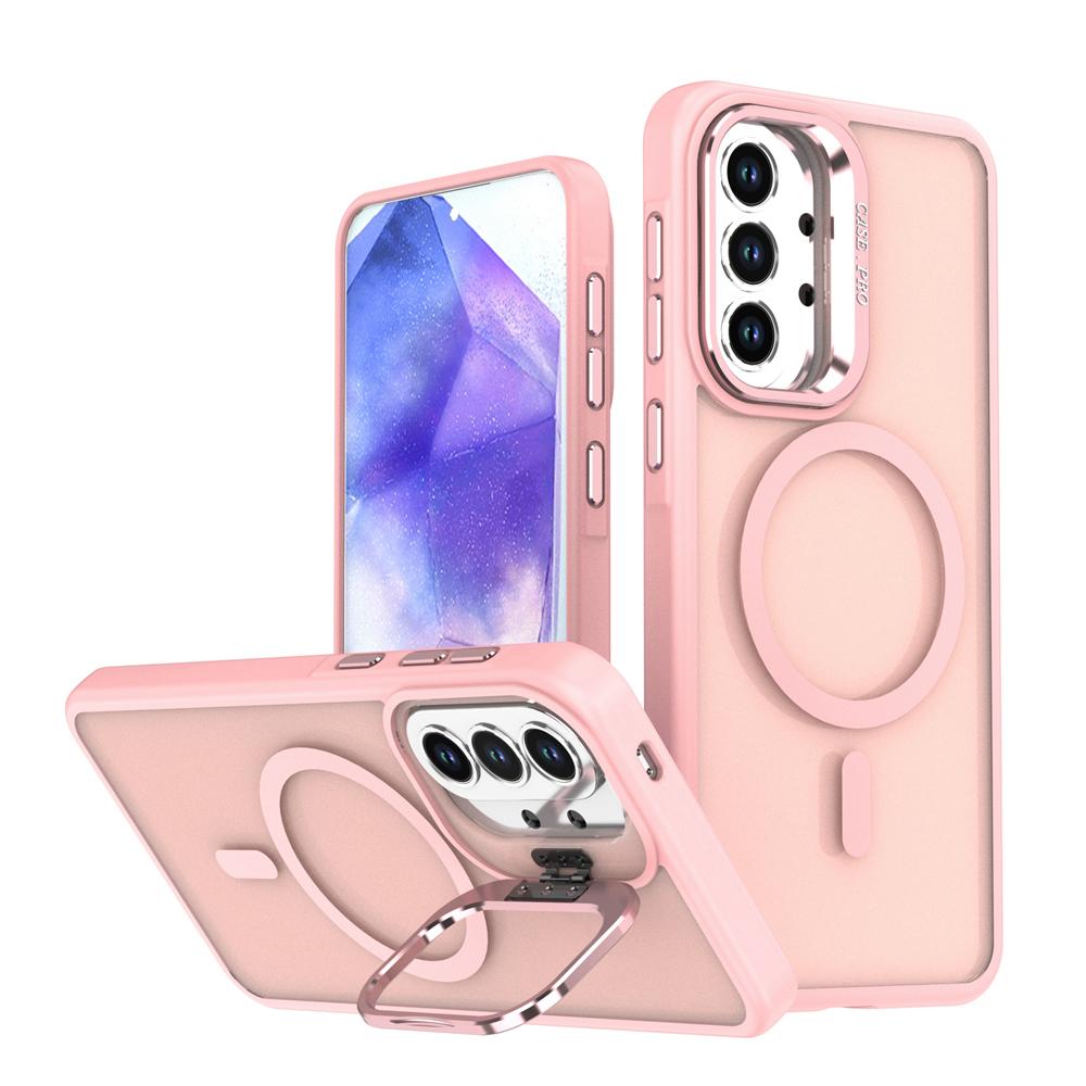 KEYSION Lens Stand Magnetic Phone Case for MagSafe for Samsung A52 5G Matte Translucent Shockproof Back Cover for Galaxy A52S 5G