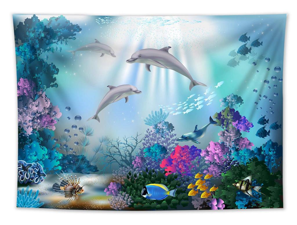 Ocean Dolphin Tapestry Wall Hanging Funny Sea Life Tapestry Wall Hanging Bedroom Whales Dolphin Wall Tapestry Living Room Decor