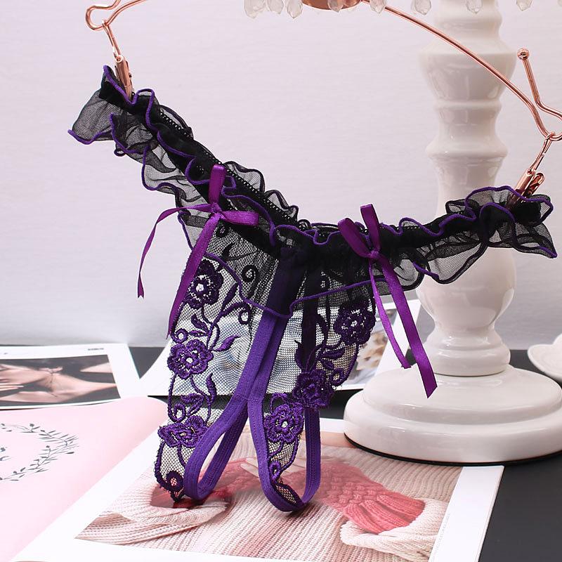 Сексуальное женское нижнее белье, трусики, женские массажные трусики с жемчугом, кружевное белье, полые стринги с вышивкой, трусики с Т-образной спинкой, трусы-стринги
