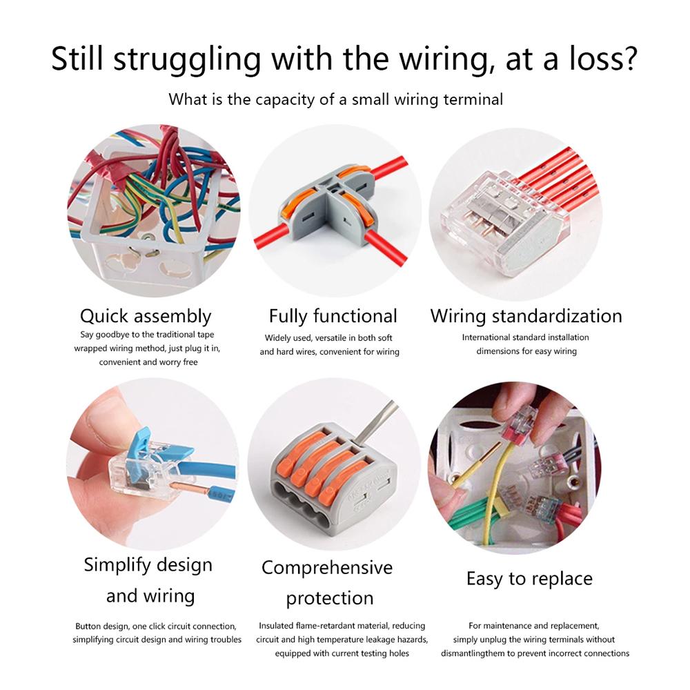 10 шт. Мини-мини быстрый проводной соединитель PCT-221/222/223/224/225 Универсальные компактные электрические вставные соединители Быстрая клеммная колодка