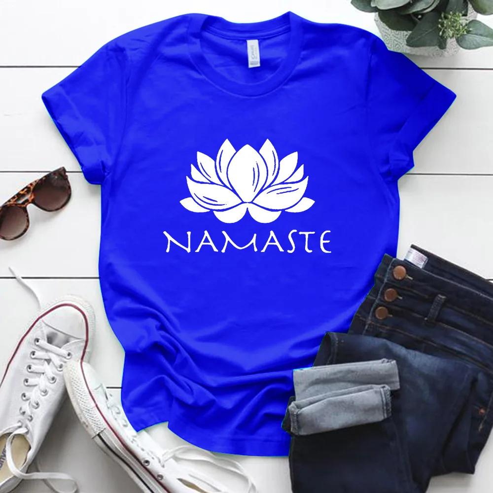 Женская футболка с принтом букв Namaste, короткий рукав, O-образный вырез, свободная женская футболка, женская модная футболка, топы, Camisetas Mujer