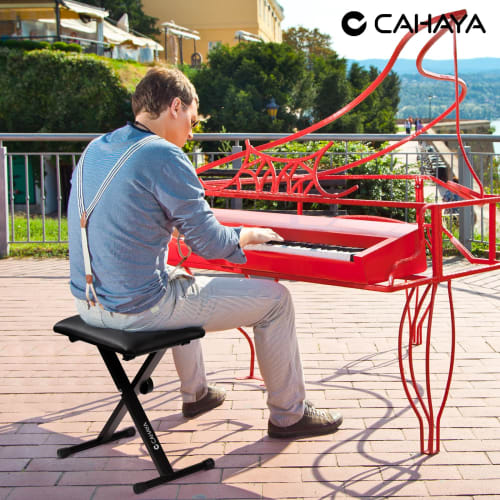 CAHAYA Folding Piano Keyboard Bench with 55mm Pad, Alloy Steel Construction, 3-Level Height Adjustment (43-50cm), 3kg Weight Capacity (168kg), X-Shape