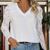 Женская повседневная блузка с V-образным вырезом и длинными рукавами, кружевная шифоновая блузка с принтом, уличный топ, женская футболка