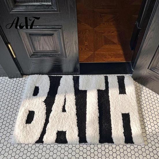 Stylish Indoor Door Mat Modern Bath Mat, Absorbent Non-Slip Bathroom Rug, Fun English Letters, Anti Slip Decor Machine Washable Cozy Rug for Tub Sink