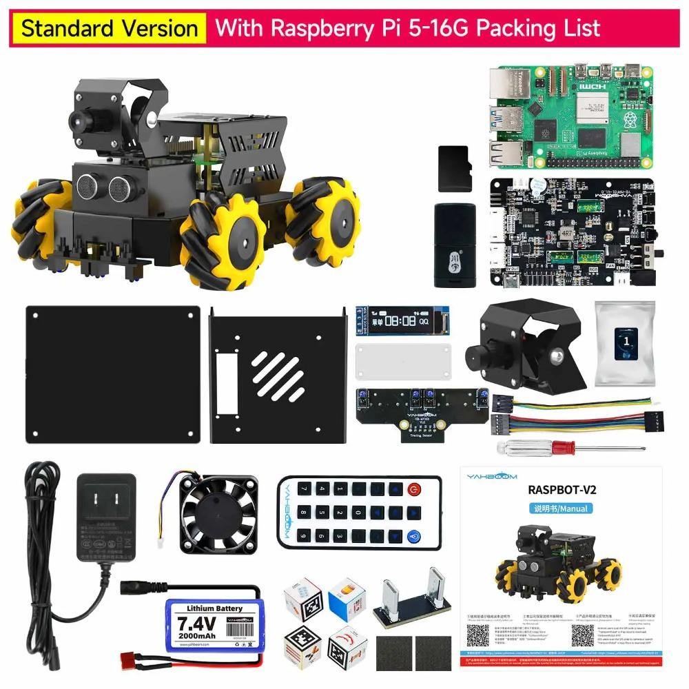 Yahboom 4WD Raspbot V2 ИИ-робот с большим языковым моделью для Raspberry Pi 5, набор для начинающих, образовательный проект, ROS2-Humble, программирование на Python