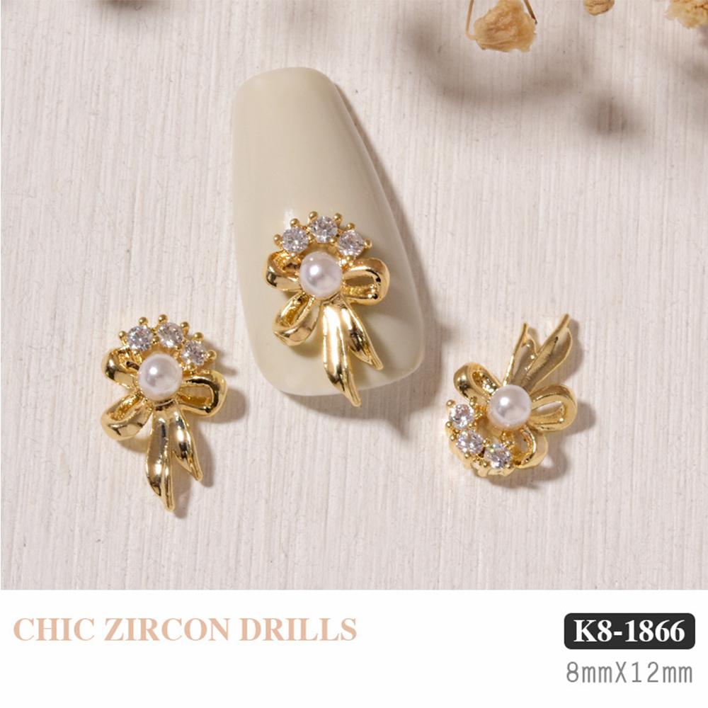 Pearl Opal Charms Nail Art Decorations Nail Rhinestones Crystal Pendant Chain Nail Art Jewelry