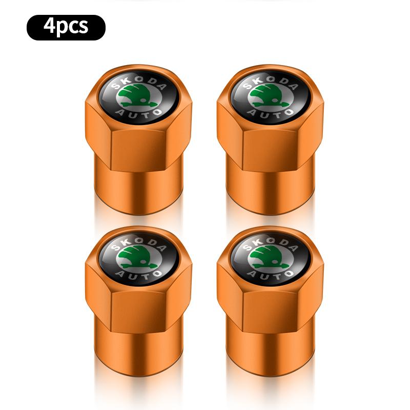 4PCS Car Wheel Tire Valve Caps Tyre Rim Stem Covers For Skoda Octavia Superb Rapid Kodiaq Karoq Fabia Kamiq Enyaq Vision RS Y