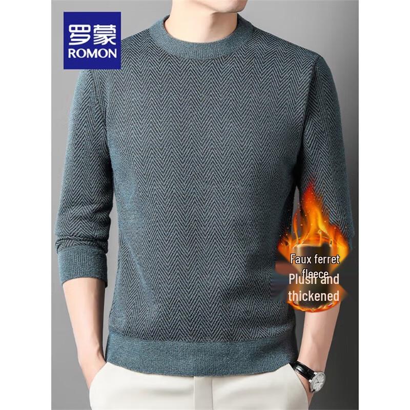 ROMON Мужской теплый вязаный свитер с круглым вырезом на флисовой подкладке